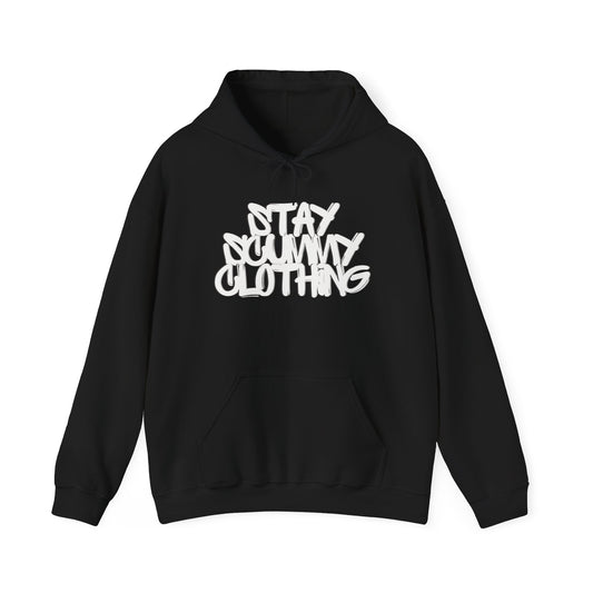 Stay Scummy Clothing white logo hoodie